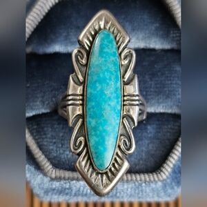 Sterling Silver Turquoise Bell Trading Post Ring (Vintage)